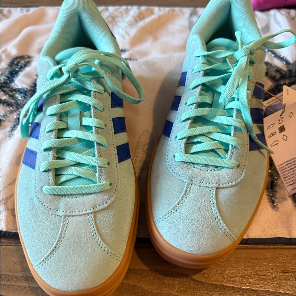 Adidas Women's VL Court Bold Sneakers- Aqua and Blue - Picture 2 of 7